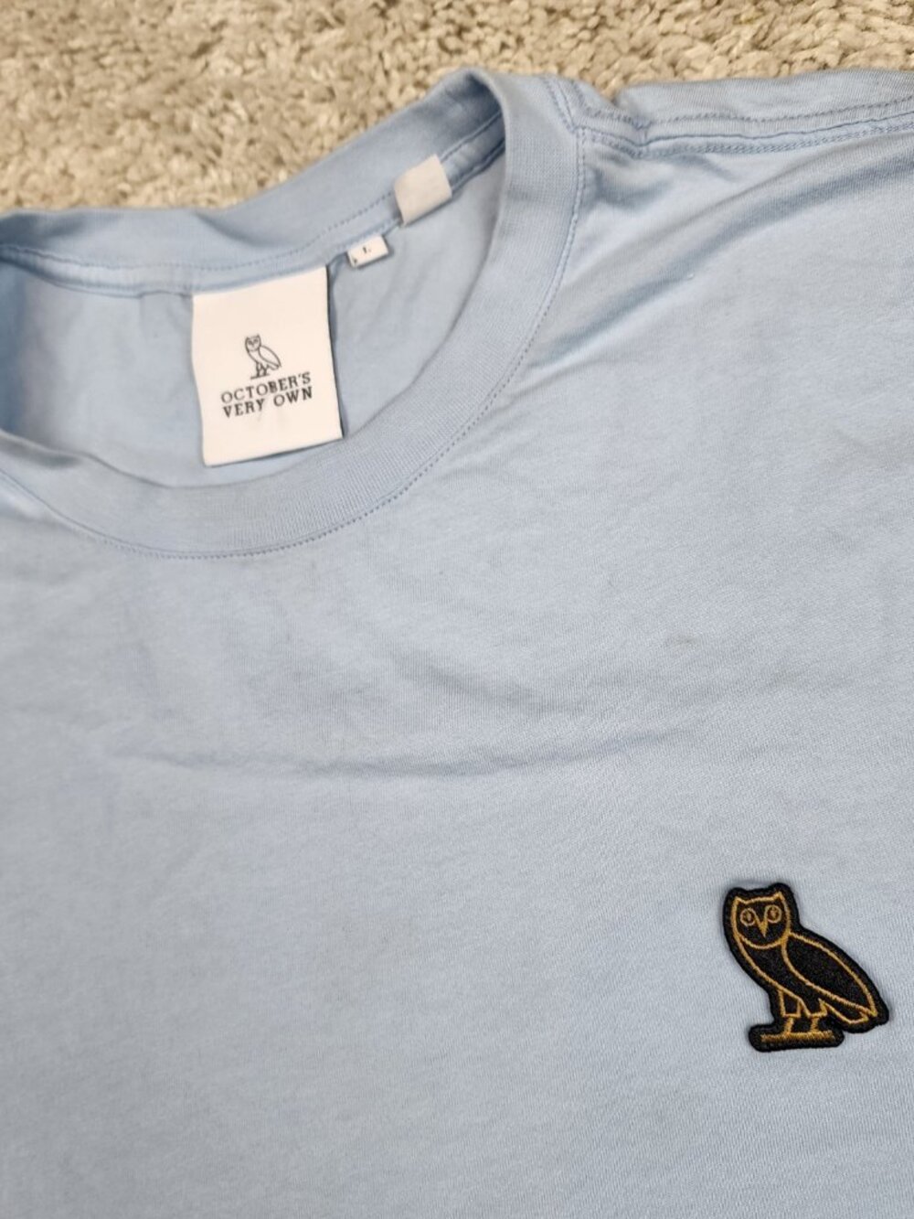 Drake OVO Shirt Mens Large Blue Paradise Octobers Very Own Gold Owl Made USA L - Picture 3 of 7